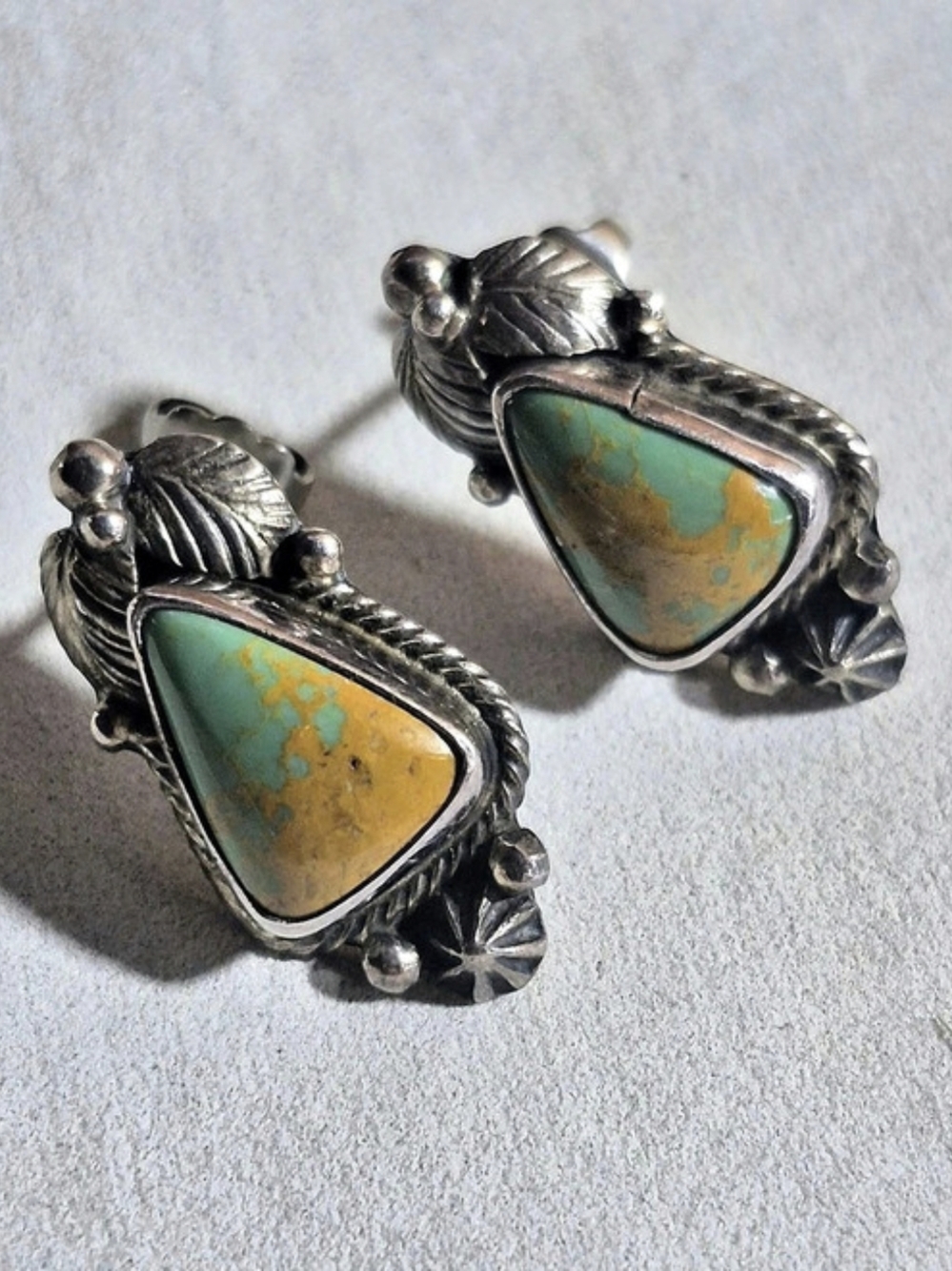 Navajo Artist Roie Jaque Turquoise Sterling Silver Earrings